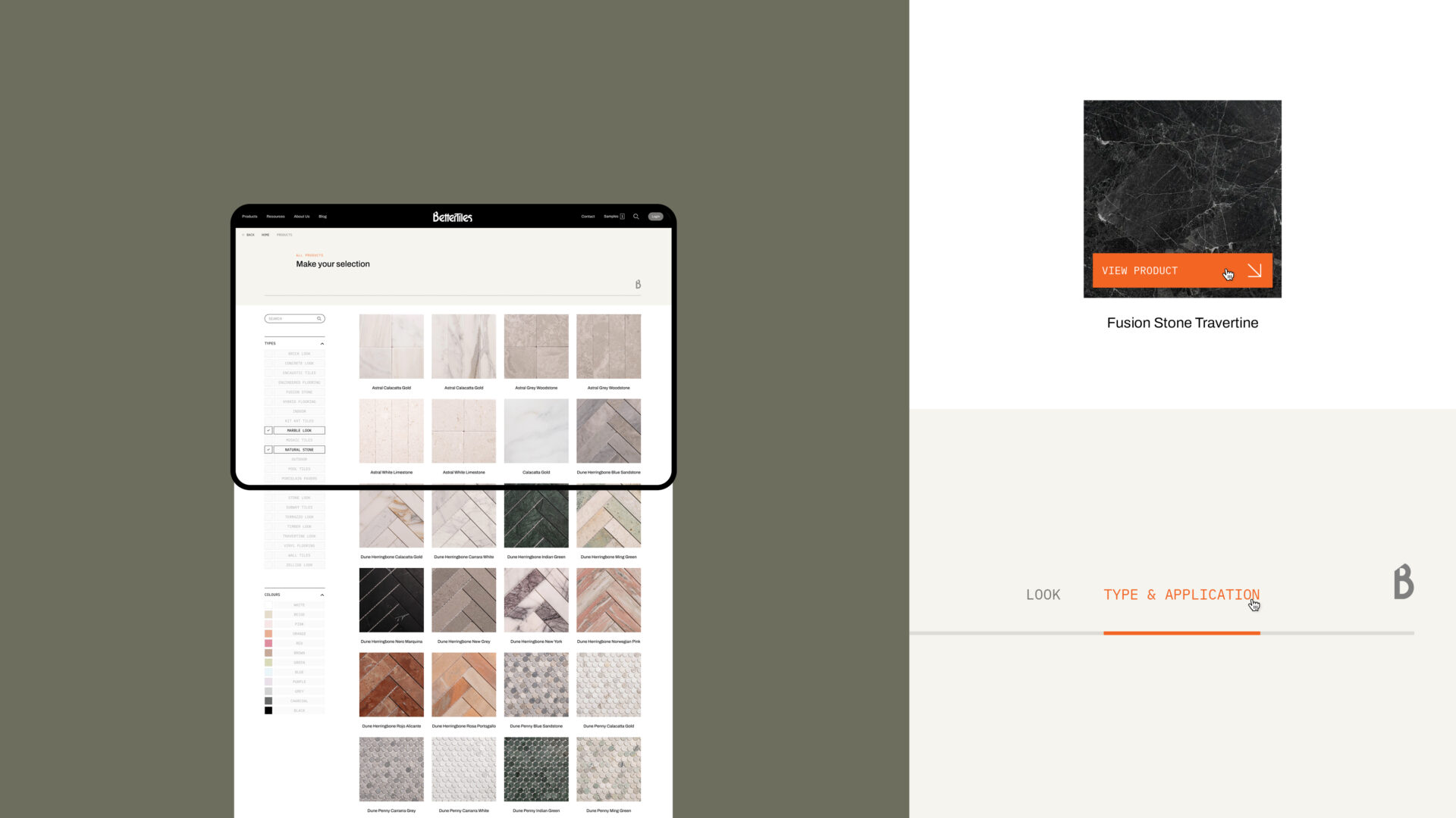 The products page, and design details enhanced on the right.